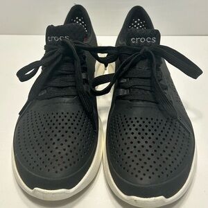 Crocs LiteRide Black Perforated Lace-Up Sneakers Women’s Size 8